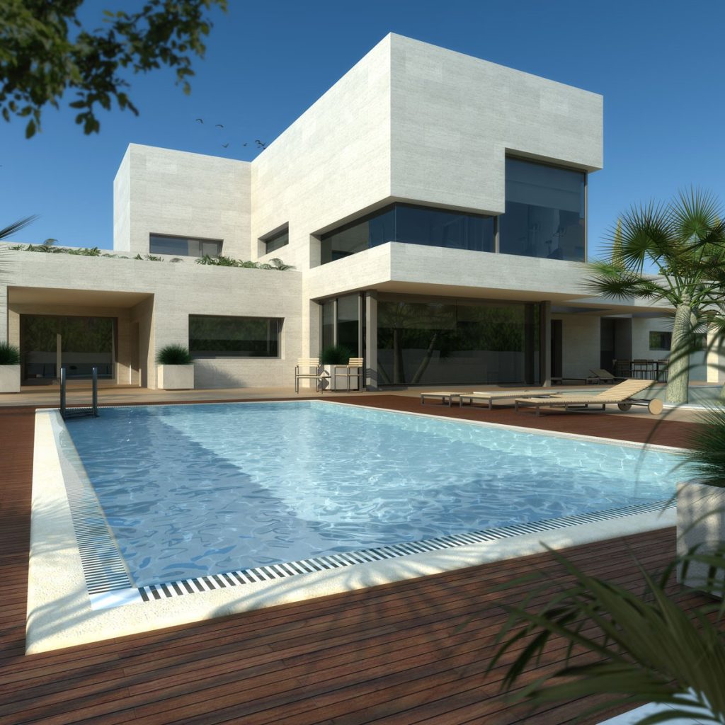 Edificio con piscina, diseño de interiores